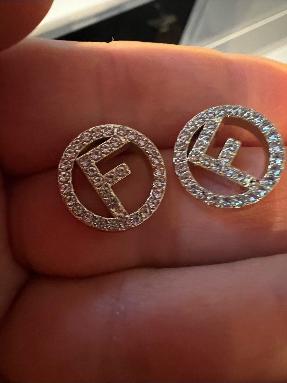Fashion Letter F Pavé Circle Stud Earrings - Silver Crystal
